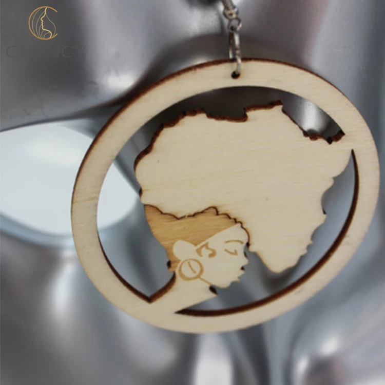 
Africa map africa girl earrings wooden african earrings wood lady head earrings 