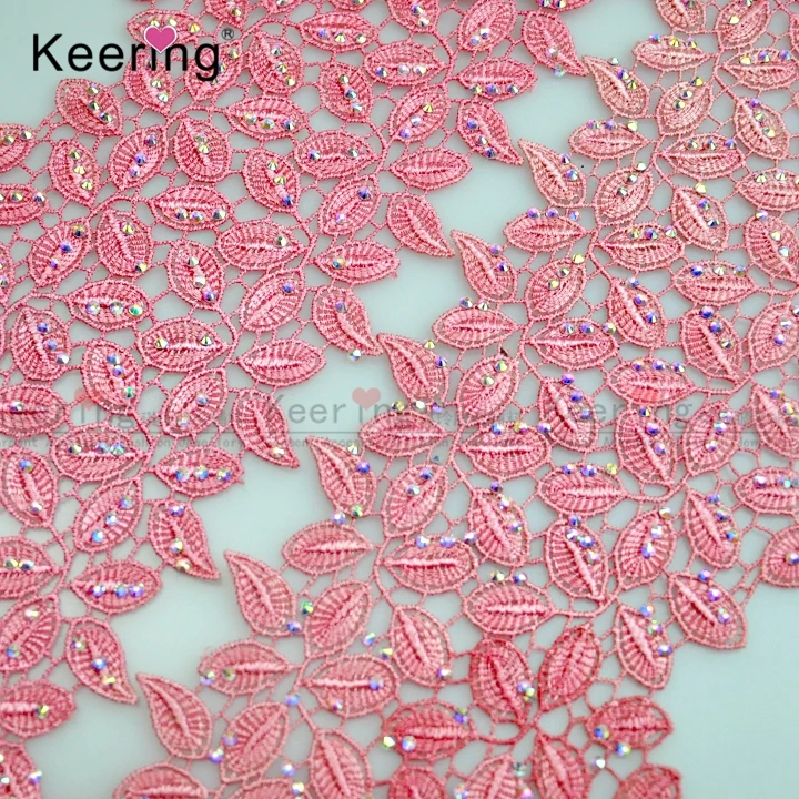 Bling Bling 9.6cm leaf shape  Decorative AB Rhinestone Beaded Lace Trim For Dress WLC-723