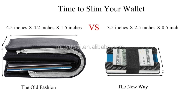 Durable fashion two carbon fiber plates wallet front pocket super thin carbon fiber sheet card holder connect by elastic band