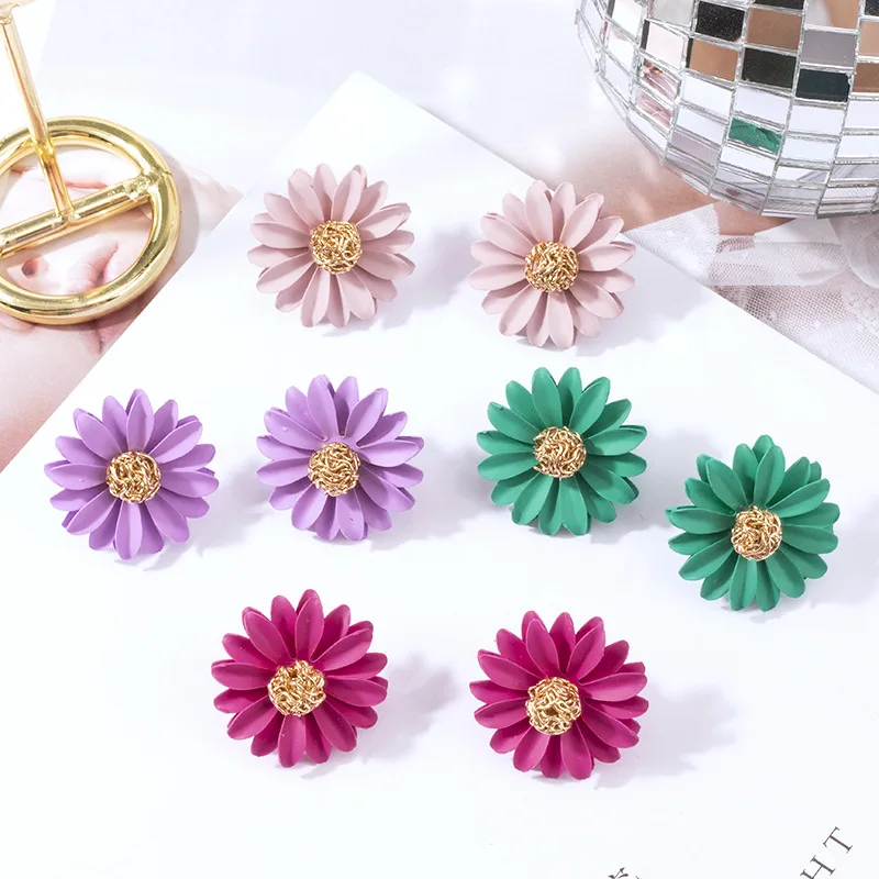 Barlaycs 2021 New Arrival wholesale Fashion Sweet Plastic Flower Stud Earrings for Women Jewelry Wedding Party