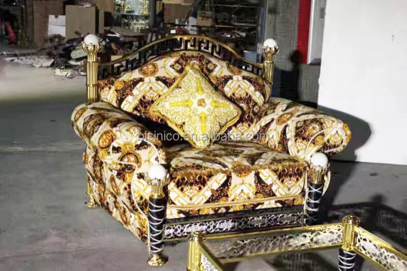 French Rococo Collection Louis XV 18/24K Gold Plated Living Room Furniture Sofa Set/ European Royal Gilded Sectional Sofa Set
