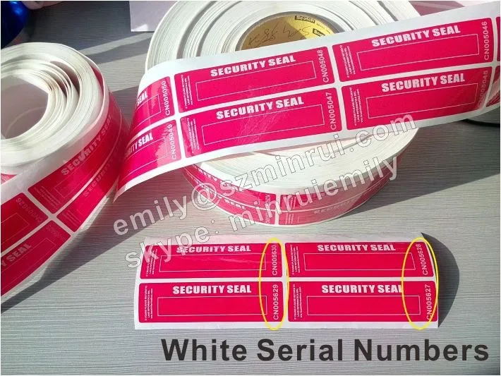 Custom do not accept open void red warranty void sticker only for one time use security seal stickers with white serial numbers