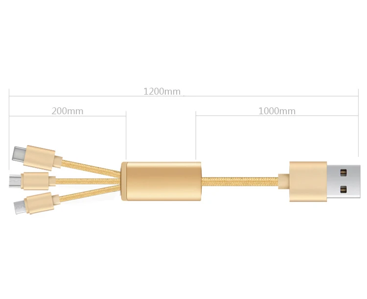 Best Seller Multi charging cable 3in1 Nylon Braided Multiple USB Fast Charger Cord (120cm) with ios 8pin / Micro USB / Type C