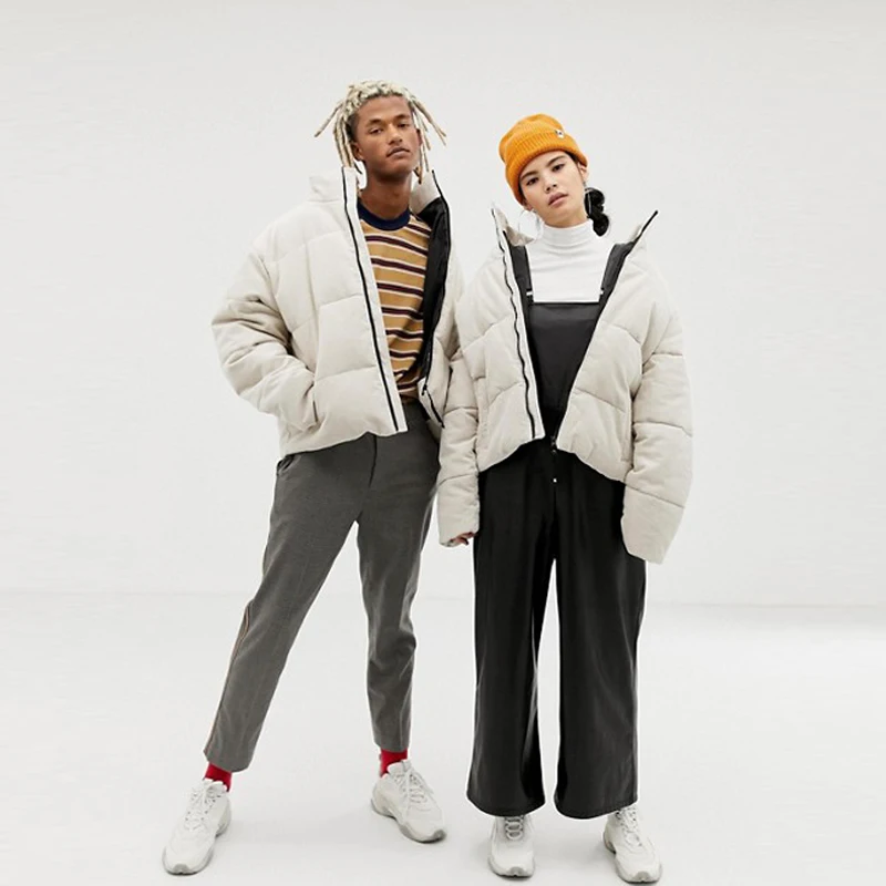 Wholesale jacket factory custom woven label unisex stand collar corduroy cotton-padded puffer jacket