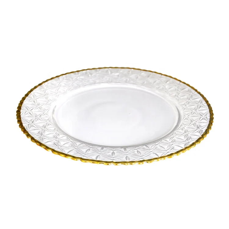 
Weddings dessert wholesale clear decorative round under gold glass plates for decoupage 