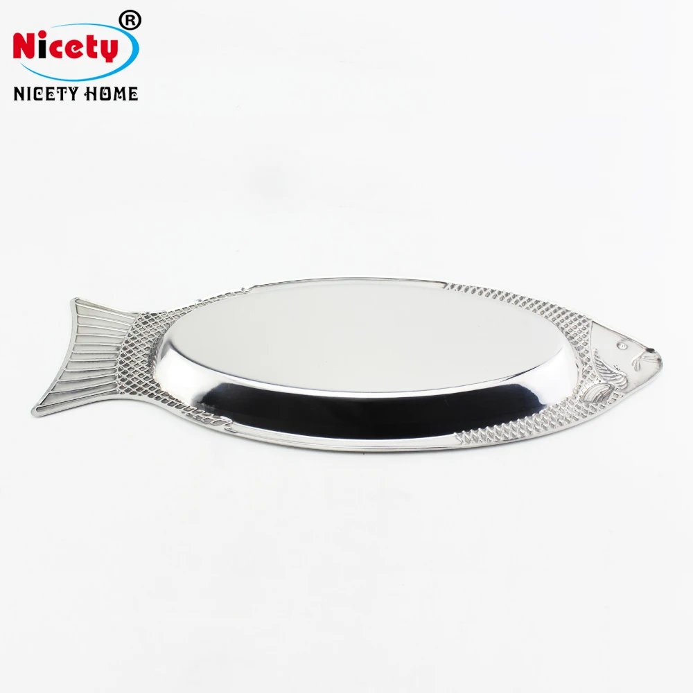 Nicety wholesale hotel restaurant dinnerware silver stainless steel fish shaped dishes fish plate
