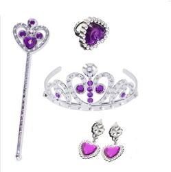 Girls Plastic Crown+Magic Wand+earring  +ring   Princess Dress Accessory Set