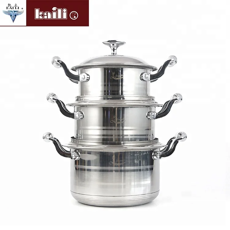 Best quality 3pcs stainless steel cookware set stock italian and korea cookware set with heat resistant handle