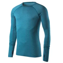 Мужские длинные кальсоны из мериносовой шерсти с длинным рукавом и круглым вырезом