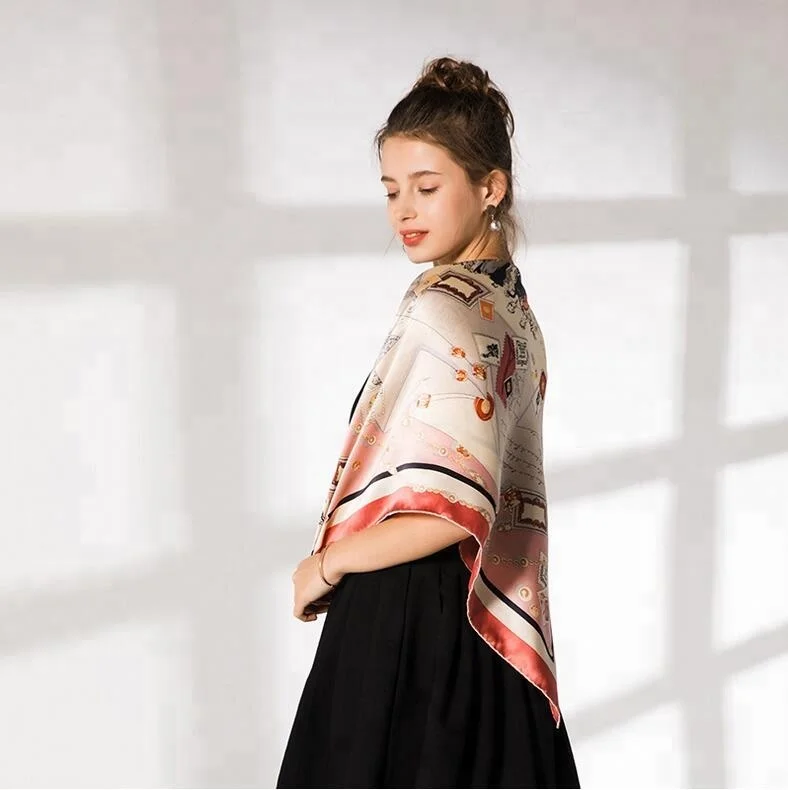 ZP wholesale and OEM satin square 100 silk scarf 90x90cm