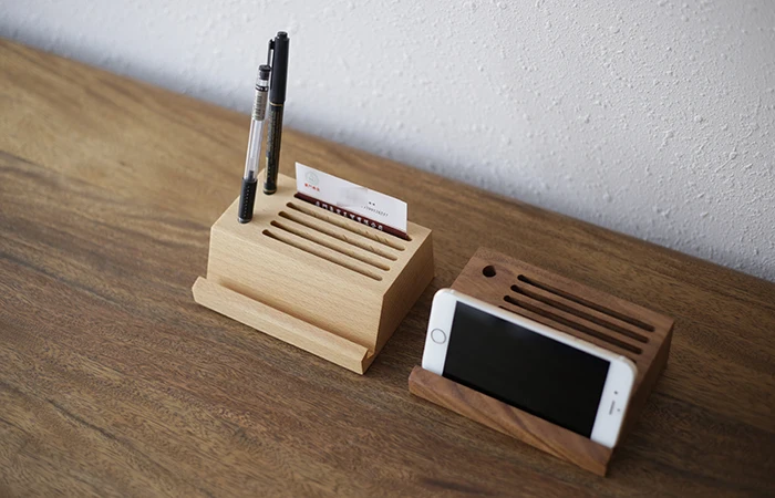 2018 hot sle creative office desk organizer wooden phone holder name card pencil case set