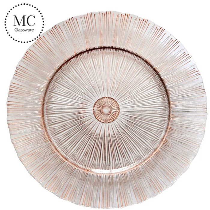 Wholesale lace 13 inches gold glass wedding charger plates