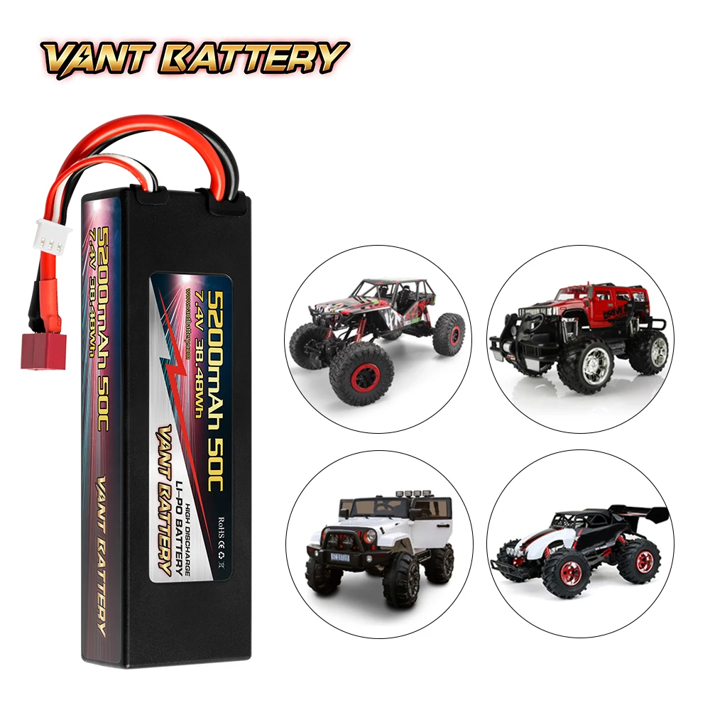 VANT RC Lipo Battery 5200mah 7.4V 50C 2S Black Ce Rc Car Toys Lithium Battery Charger Usb Cable Normal Temperature and Dry 2C