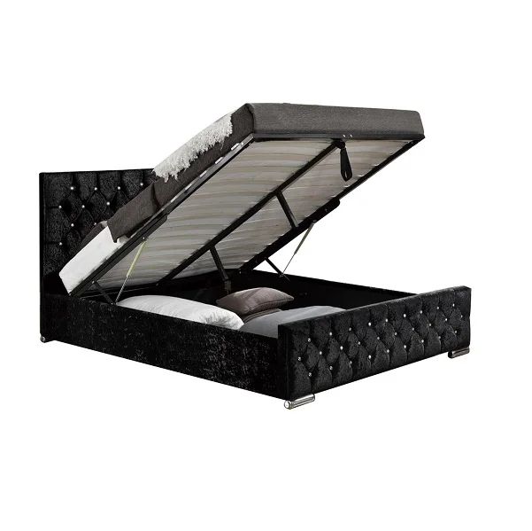 diamond crystal upholstered king queen size fabric ottoman storage bed