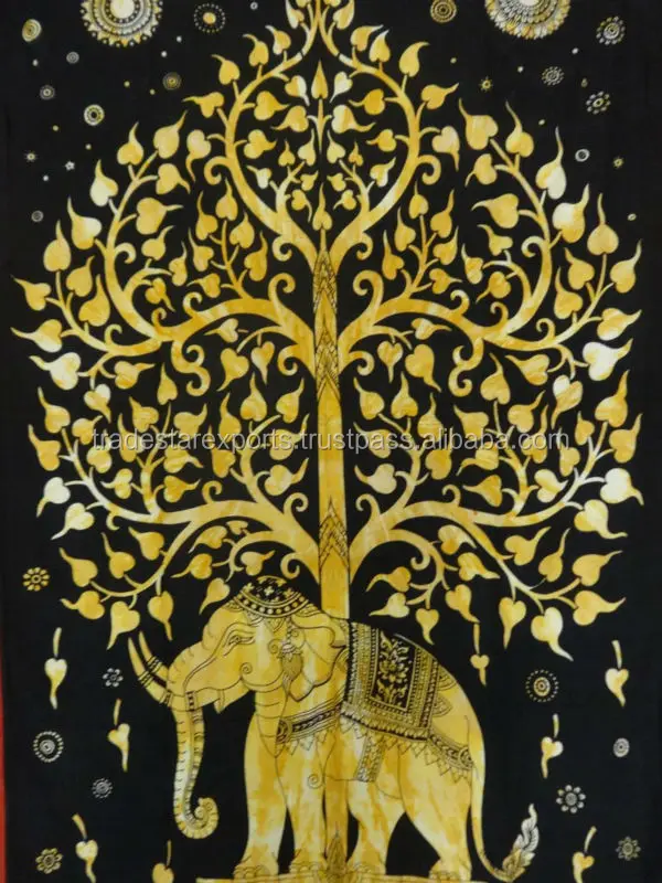 Tree of life Indian Cotton Printed Tapestries Mandala Wall Hanging Tapestry Tree Of Life Wall Hanging Gold Indian Tapestry