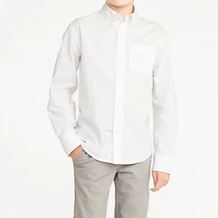 
Wholesale Boys White Cotton Poplin Dress Shirt With Pocket 