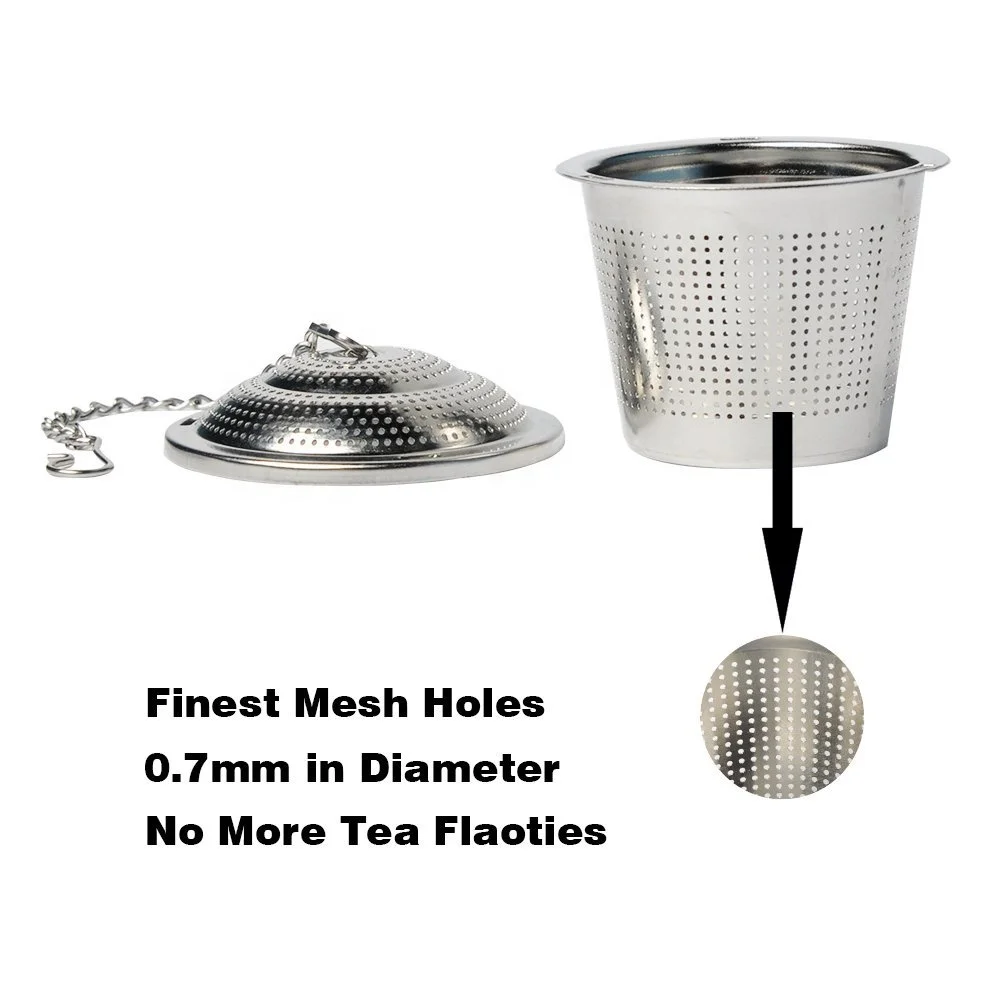 Gold Plated 304 Stainless Steel Tea Filter Basket Chain Link Tea Infuser Strainer with Tray