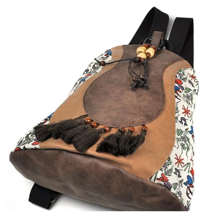 PU Casual Backpack School Bag Travel Bag Ethnic Trend Floral Print DAY Backpack Softback