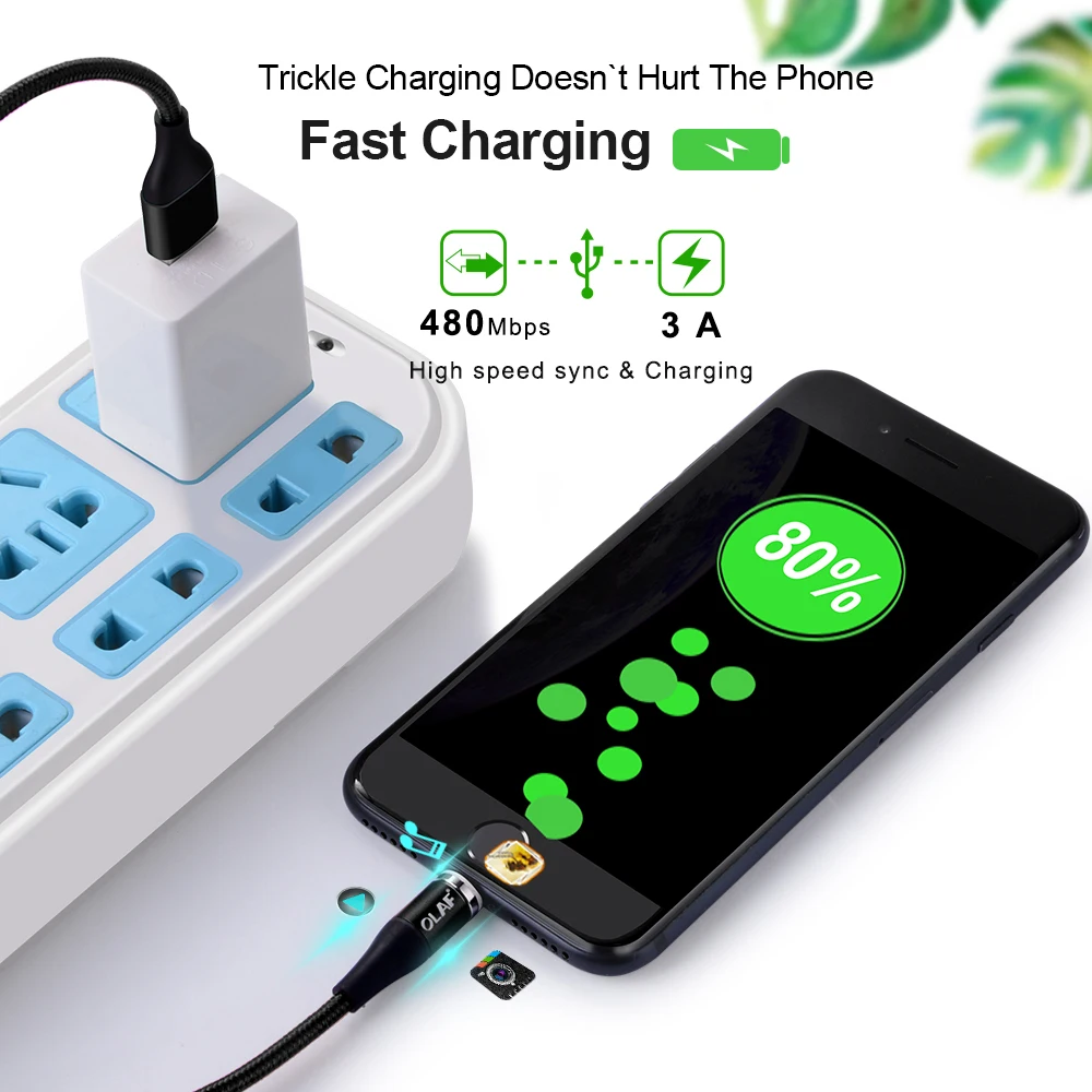
Free Sample 1m/2m 360 degrees quick 3 in 1 magnetic USB charging cable for lighting cable 