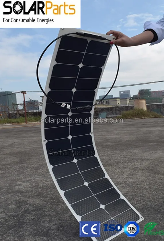 Solarparts High Efficiency 18V 50W ETFE Flexible Solar Panel For Marine Caravan Boat Marine Yachts Golf car