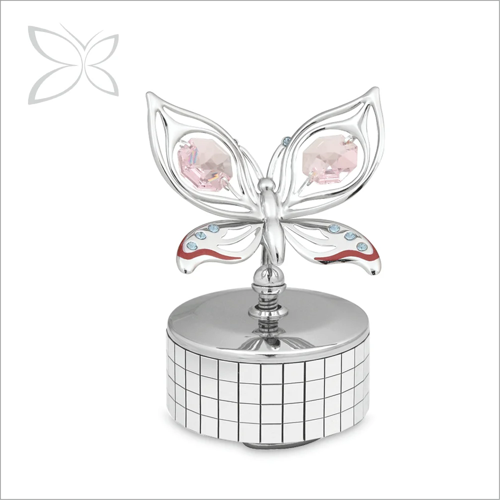 Crystocraft High Quality butterfly metal decorated with Brilliant Cut Crystals cheap music box