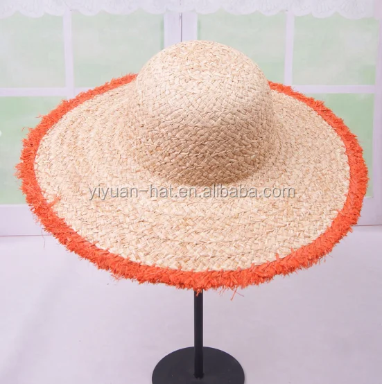 
2020 Wholesale Sunshade Ladies Straw Hats With Wide Brim Frayed <span style=