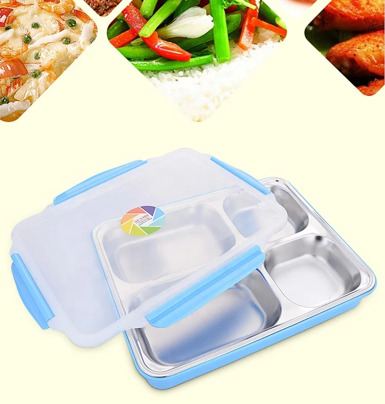 Food Carrier Box Four- Compartment Lunch Box Tiffin Carrier Rectangle High Quality Stainless Steel Storage Boxes & Bins Modern
