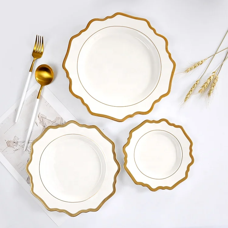 
Gold rim wedding tableware yellow dinnerware sets, porcelain table ware dinner set 