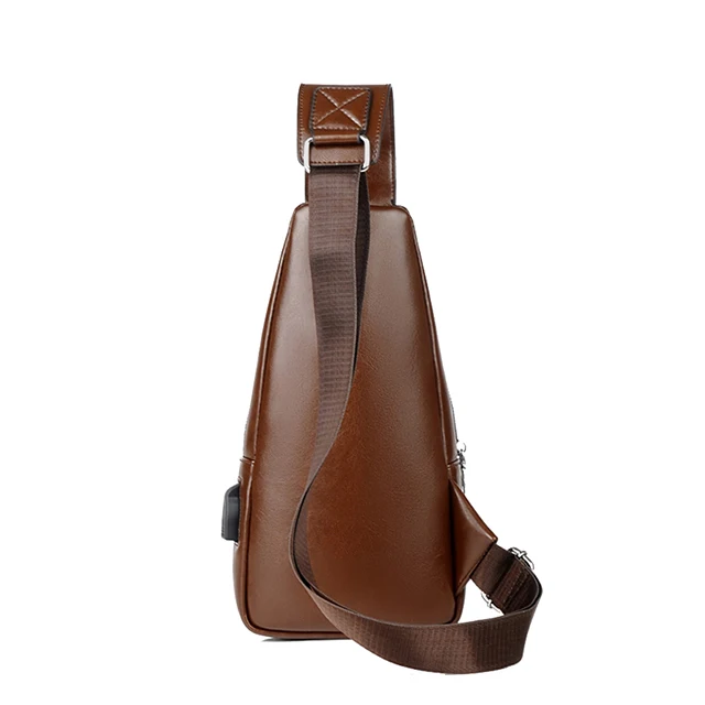 Мужская нагрудная сумка из пу кожи, модный повседневный мессенджер с USB-разъемом для зарядки