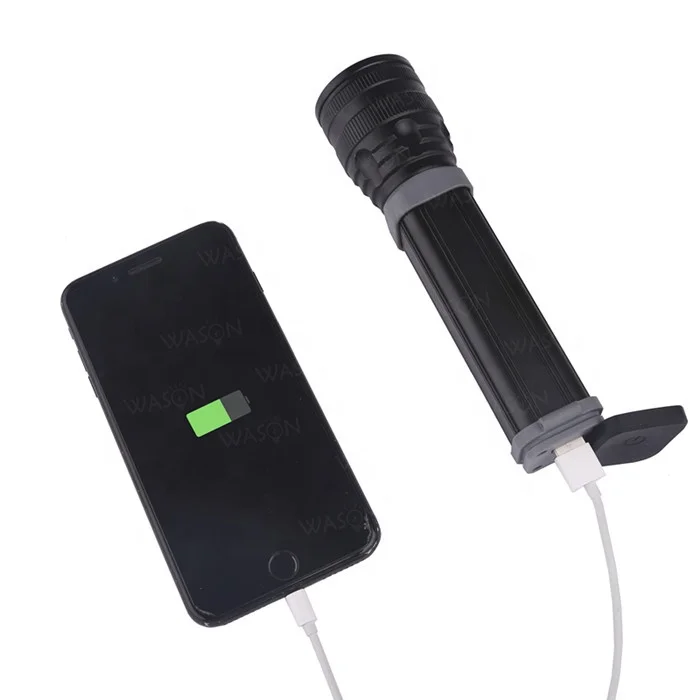2019 New special 10W long distance solar powered USB rechargeable flat led flashlight with power bank for mobile phone charging