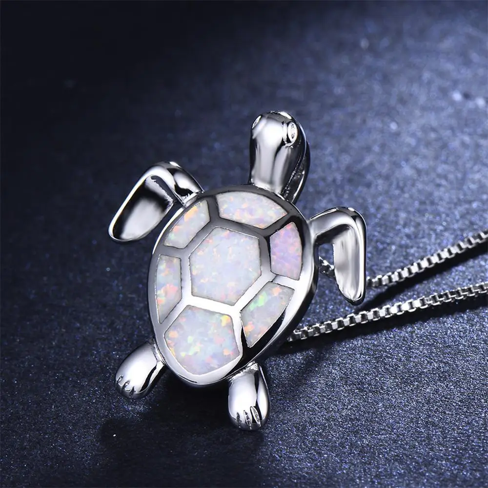 
Australia Multicolor Fire Opal Sea Turtle Pendant Necklace 925 Sterling Silver/Brass Birthstone Jewelry for Women 