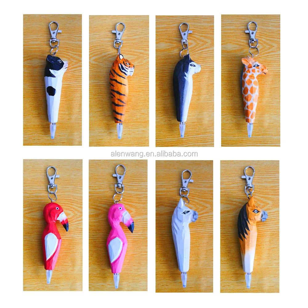 
Wholesale Key Chain Custom Logo 3D Cute Wooden Animal Shape Keychain for Promotion Gift ballpen 
