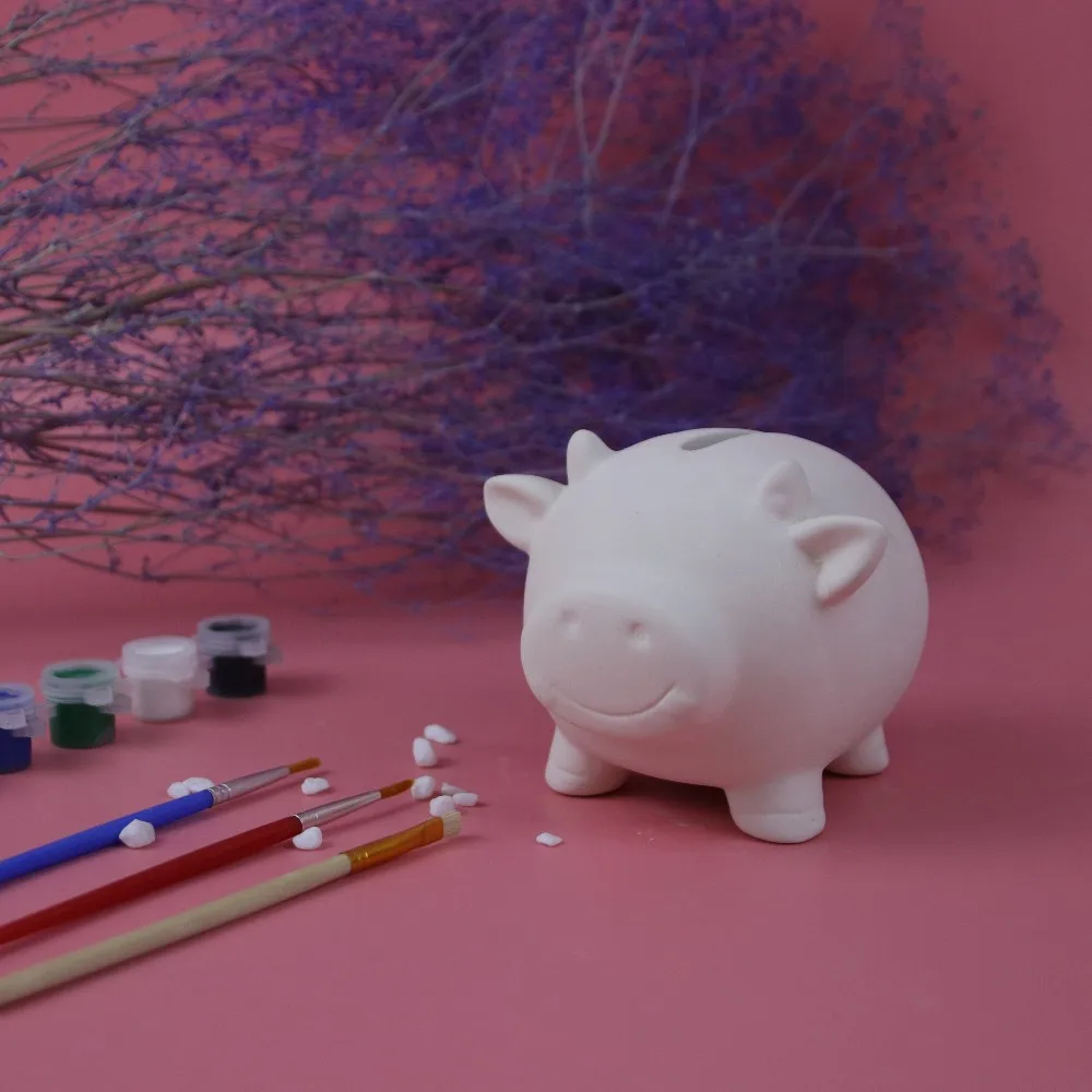 wholesale DIY kid toy white ceramic piggy bank
