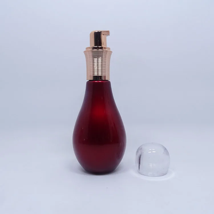  Cosmetic glass red eco friendly pink bowling pin pump lotion bottle with gold