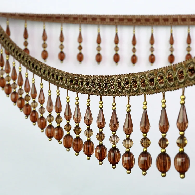 New Design Long Ribbon Beaded Fringe Trimming For Lampshade Or Home Decoration