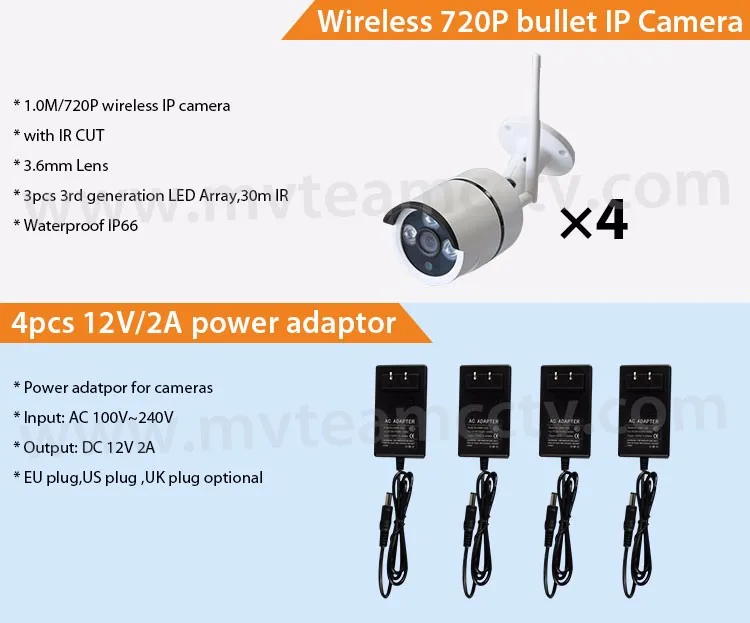 960 P 4CHs беспроводной домашней камеры безопасности системы все в одном DVR монитор
