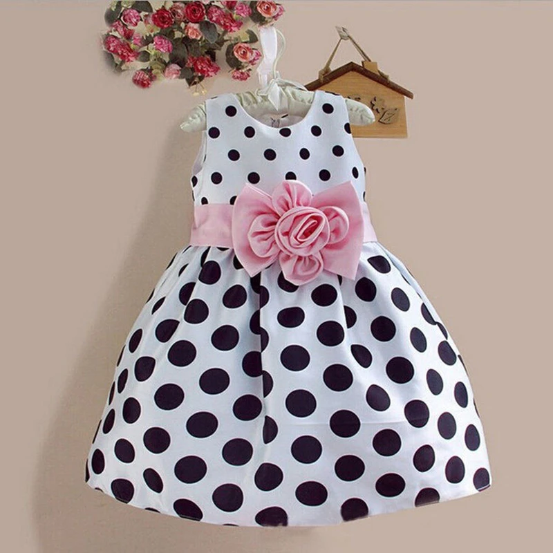 Cute Baby Kids Girls Sleeveless font b Dress b font Clothing Party Wedding Polka Dot Flower
