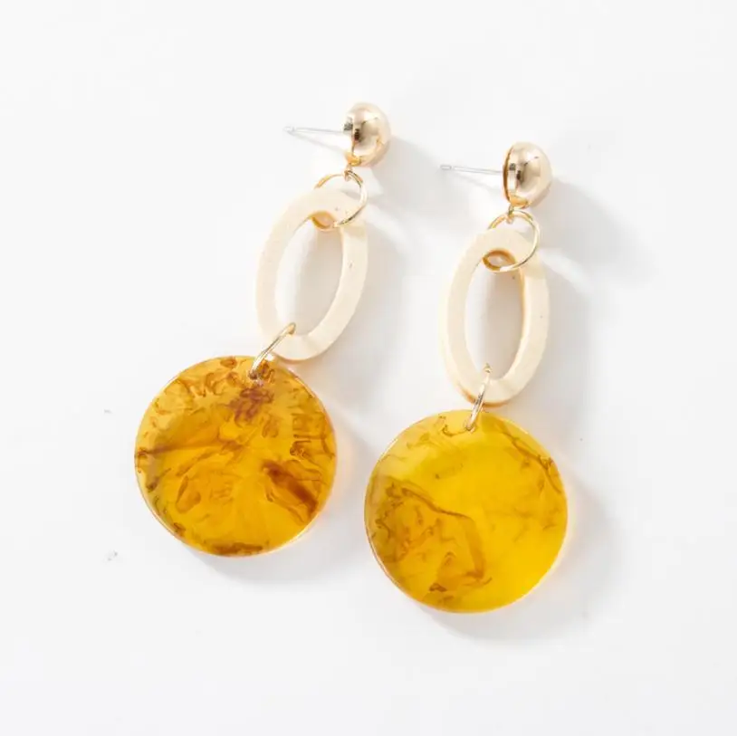 Korean Version Resin Retro Cold Wind Acrylic Geometric Ring Earrings With Acetic Acid Pendant Temperament