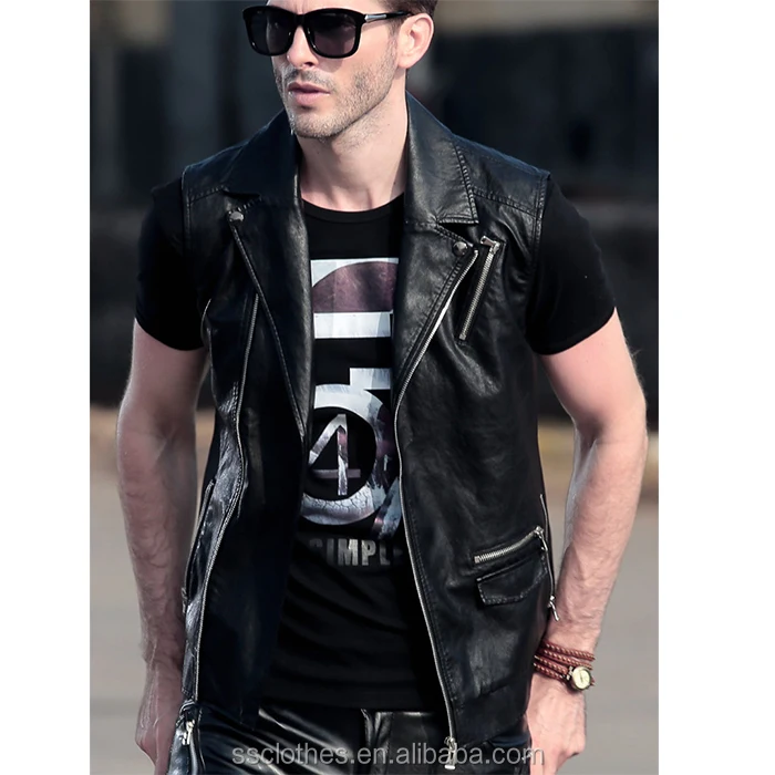 
Autumn new fashion men leather biker vest PU motorcycle leather vest 