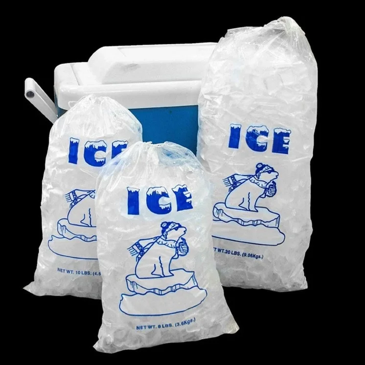 Plastic customized ice bag with or without drawstring
