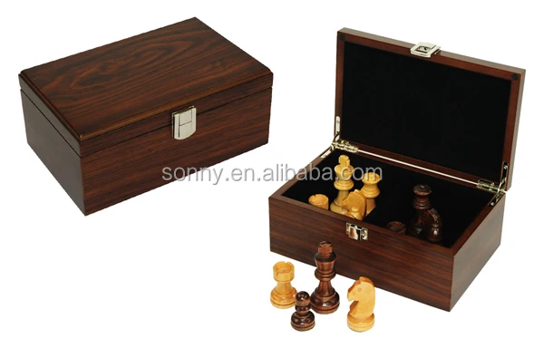 Dongguan Manufactured Walnut Glossy Painted Wood Chess Pieces Storage Box