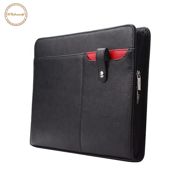 New Design Zip Genuine Leather A4 Refilll Pad Pu Leather A4 Document Portfolios Pad Refill Pocket Folder Folio