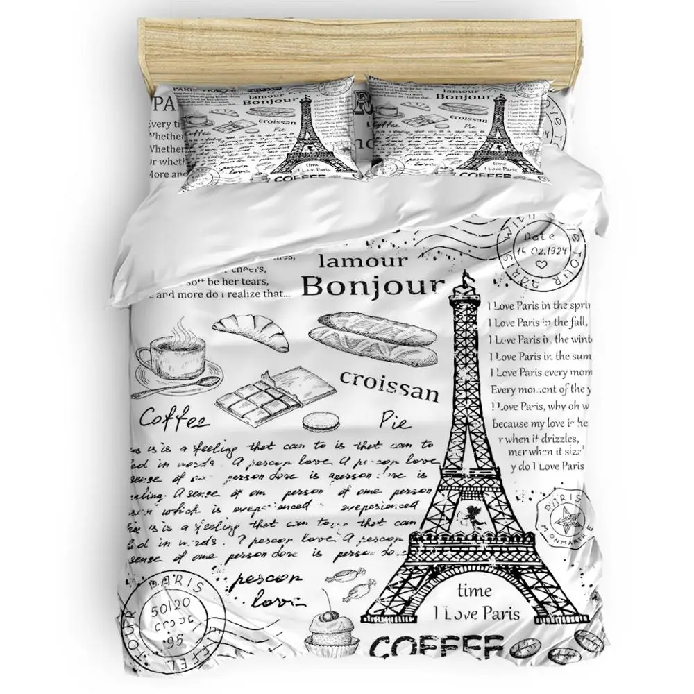 Eiffel Tower Pattern Wholesale Satin Bedding Set Bed Linen Sheets