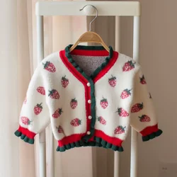 PHB 13178 V collar design fashion strawberry pattern girls crochet cardigan