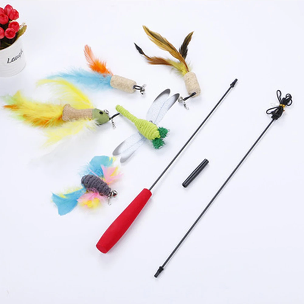 Cat Toy Supplies Replaceable Head Telescopic Look Real With Feather For Kittens