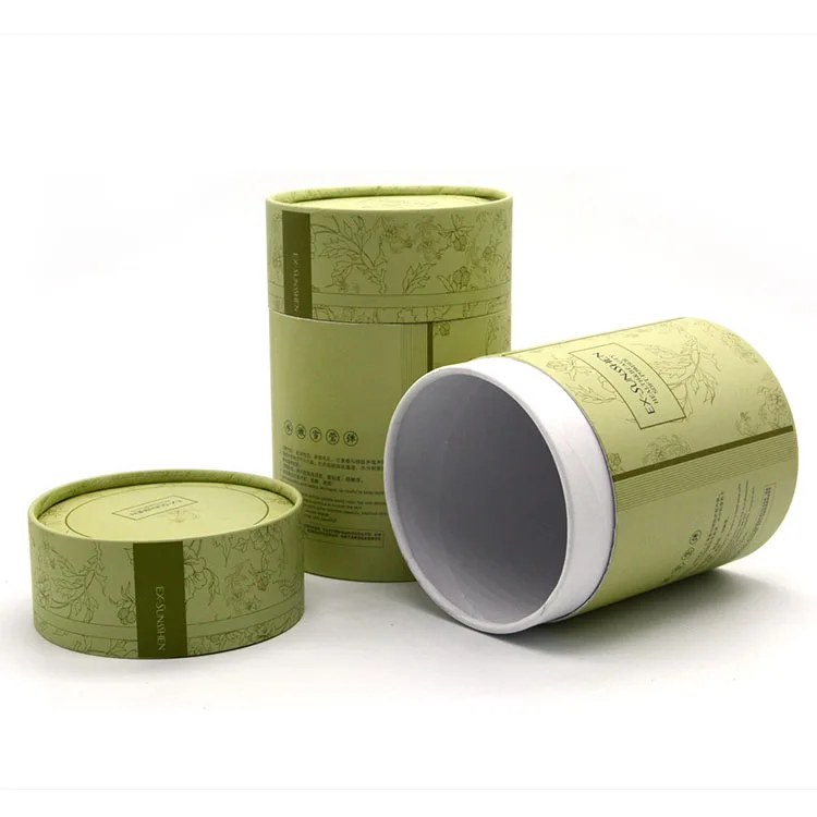 Custom Printing round tea box paper box cylinder green flower tea paper tube wholesale packaging box for tea paper tube