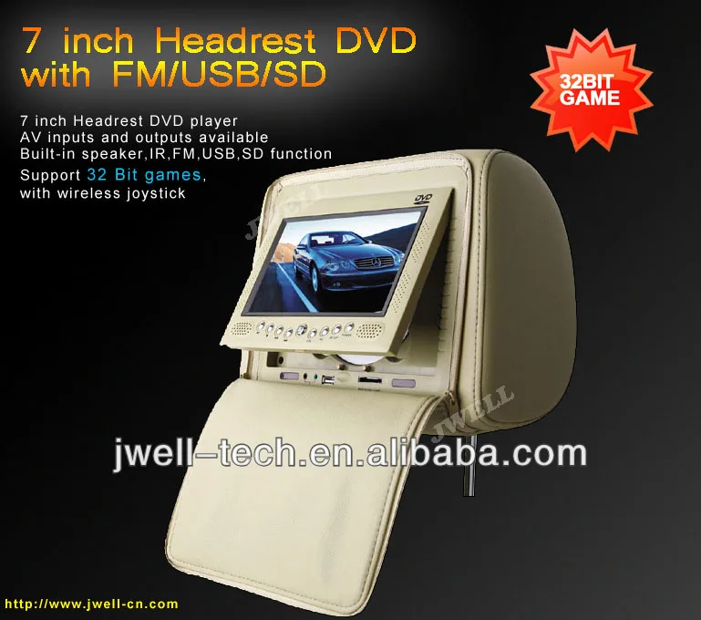 подголовник dvd плеер с dvd-дисков/кд/cdg/mp4/mp3/wma/формате jpeg