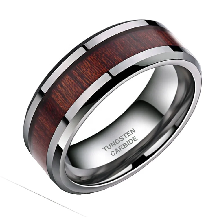 
Personalized Mens wedding rings tungsten carbide,Tungsten wood inlay ring for daily wear 