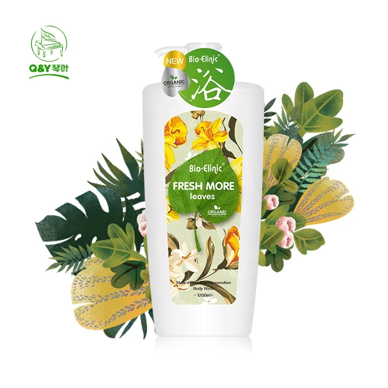 QINYE Organic Body Wash Fresh Leaf Skin Rejuvenating and Whitening Shower Gel with Private Label