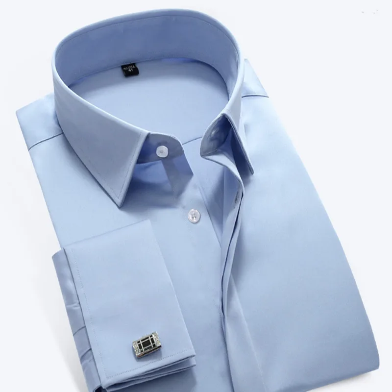 Мужская мерсеризованная хлопковая деловая рубашка с длинными рукавами и защитой от морщин, лучшая мужская брендовая Классическая рубашка